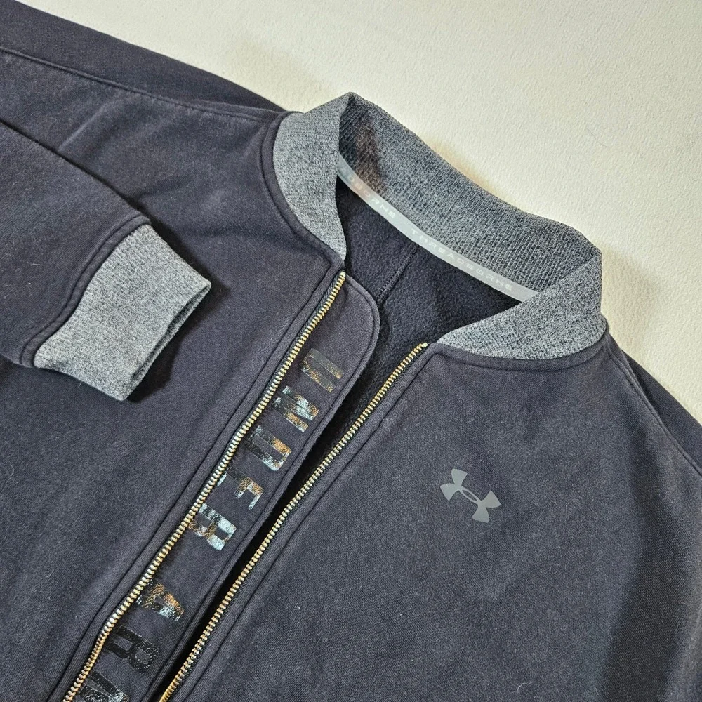 Under Armour Bomber Jacket Womens L Black‎ Threadborne Full Zip Fleece